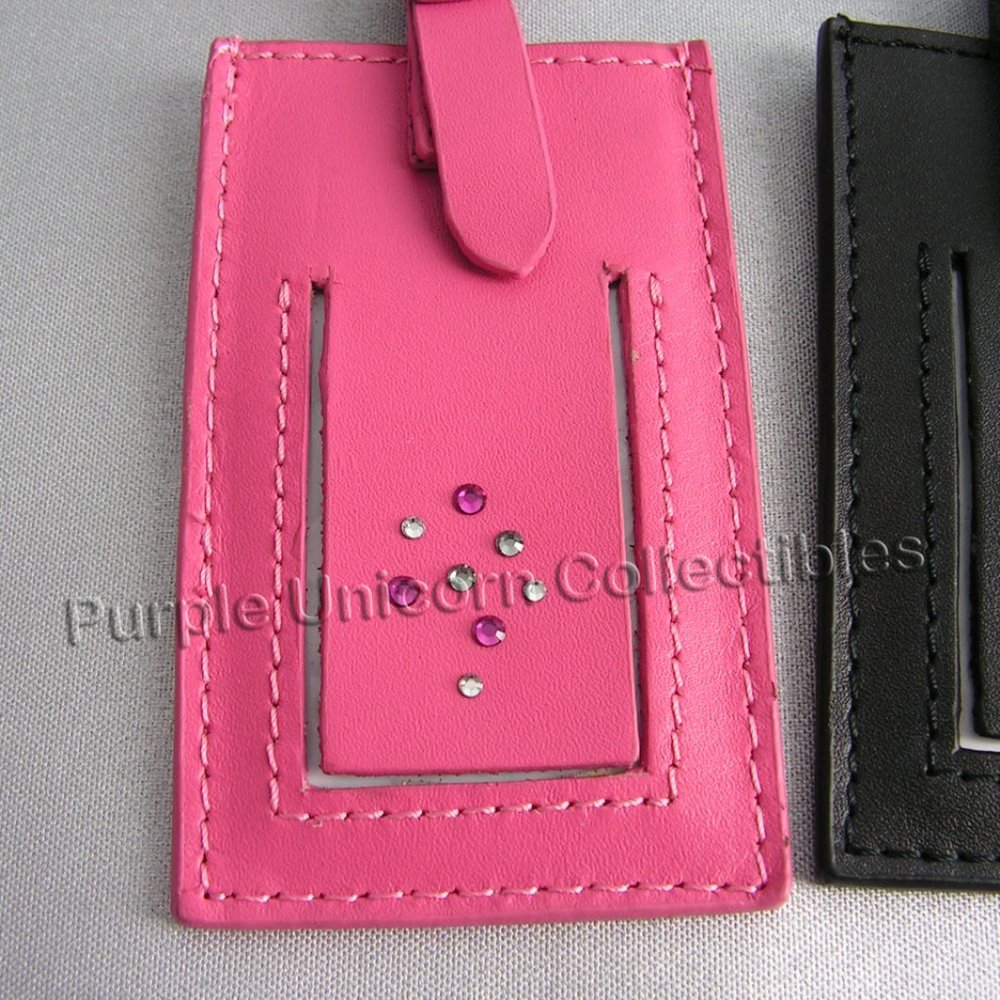Swarovski Crystal Leather Luggage Tag ~ Single ~ Pink